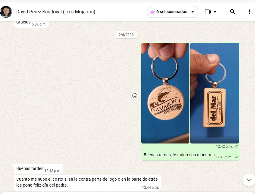 Conversación de WhatsApp con David Pérez Sandoval, cliente de Tres Mojarras