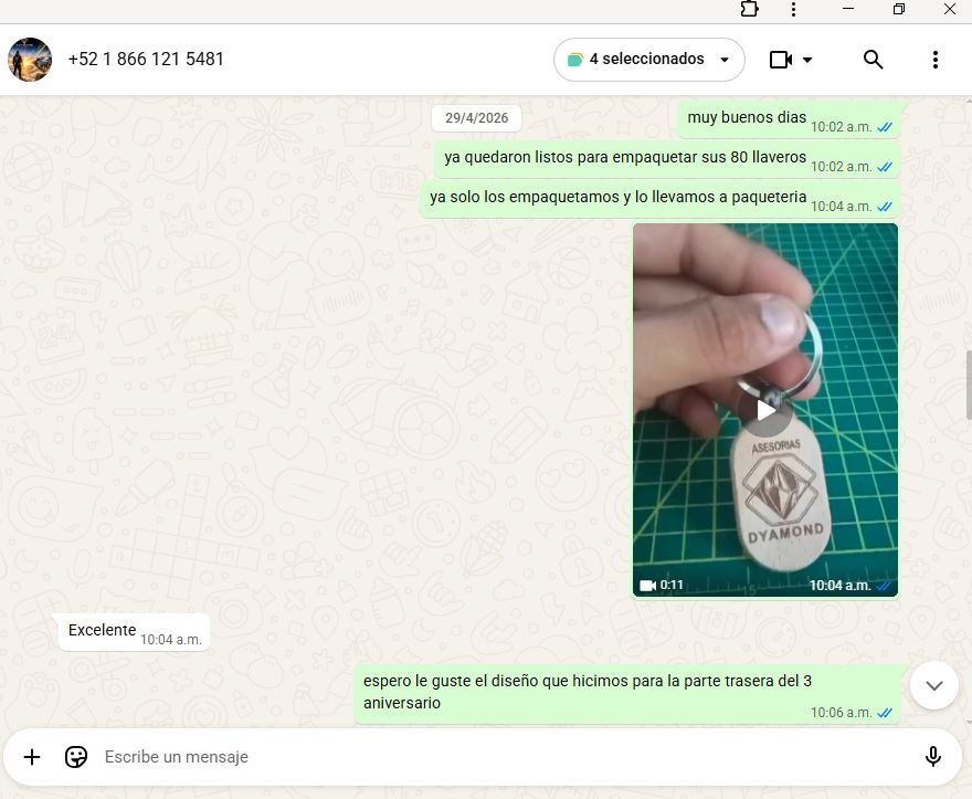 Conversación de WhatsApp con Asesorías Dyamond