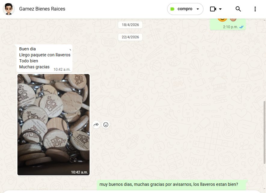 Conversación de WhatsApp con Gamez Bienes Raíces